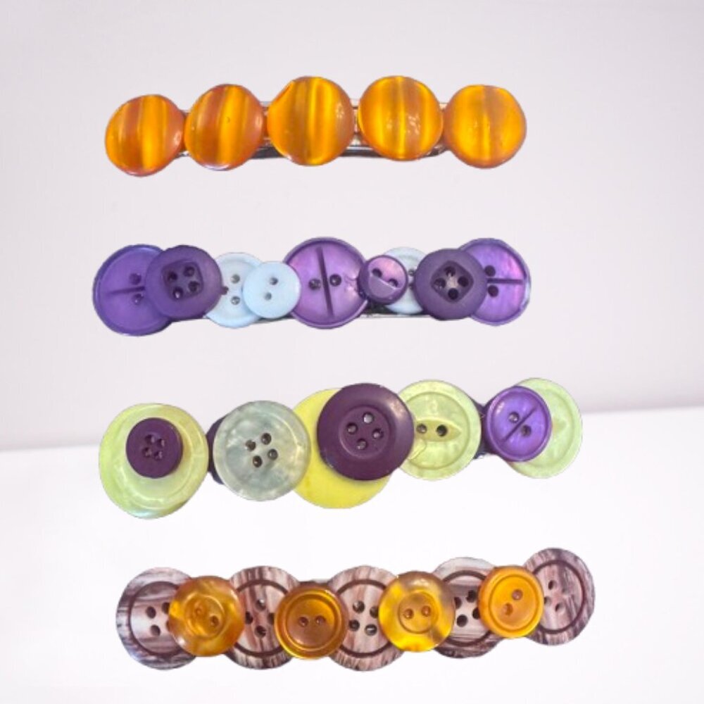 Set of four "Button" hair clips (Handmade-New & one-of-a-kind)